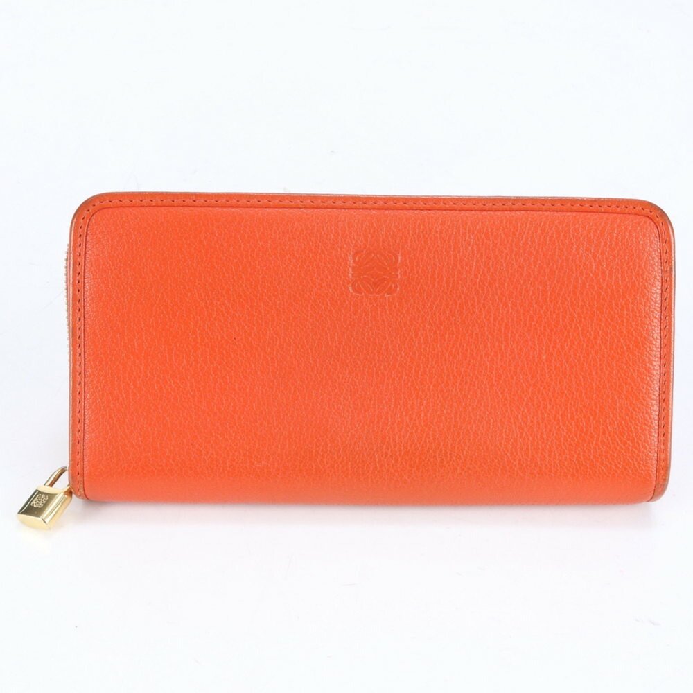 LOEWE Anagram Cadena Charm Leather Long Wallet Bi-fold Round Gold Women's